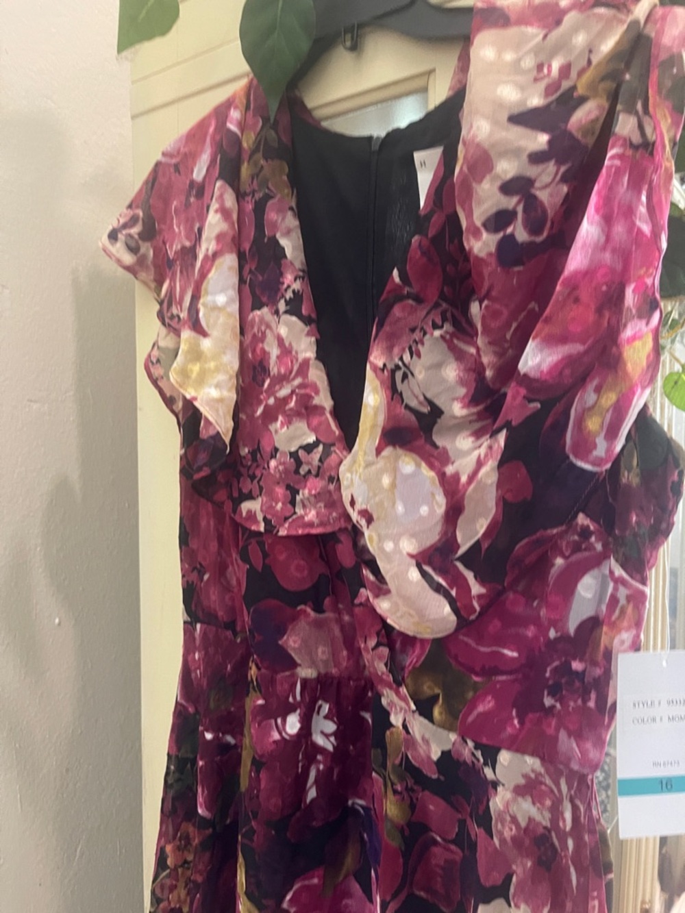 Maison Tara Magenta Floral Ruffle Midi Dress